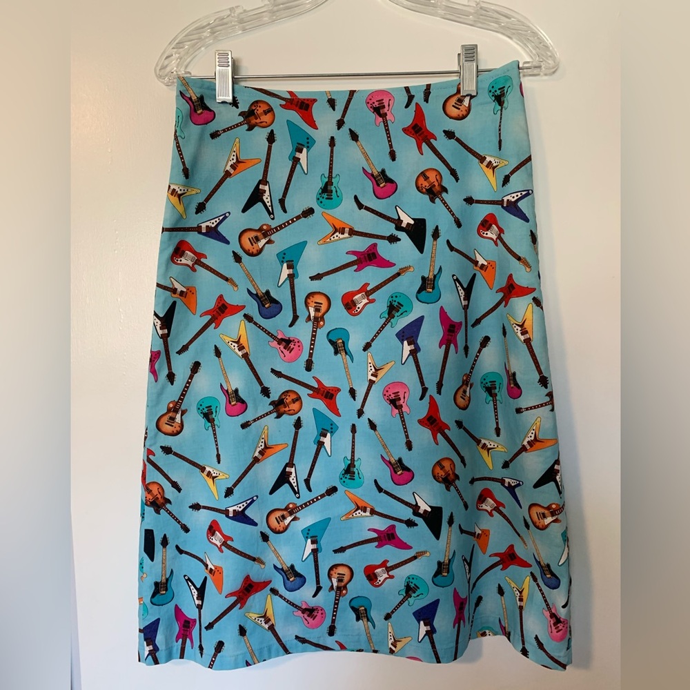 Turquoise Guitar Print A-Line Skirt